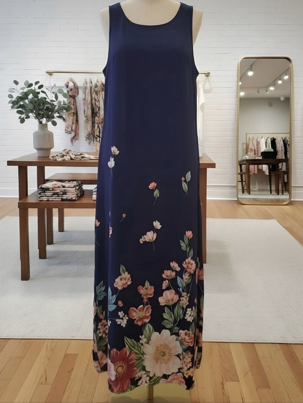 Sleeveless Navy Floral Maxi Dress XS